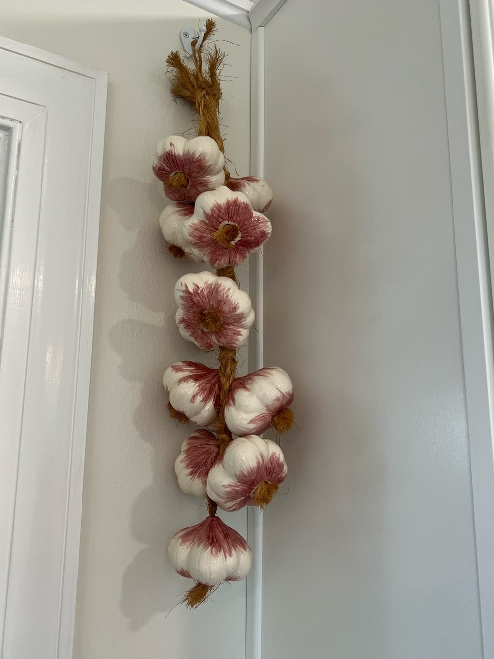 Vintage Ceramic Garlic Bulb Hanging Braid - kitchen decor